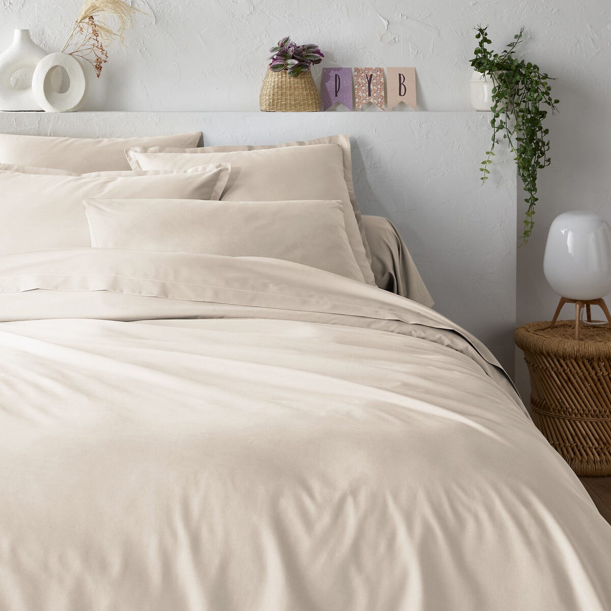 Housse de couette unie 100% percale de coton 80 fils + Taie(s) 65x65 cm Housse de couette unie 100% percale de coton 80 fils + Taie(s) 65x65 cm