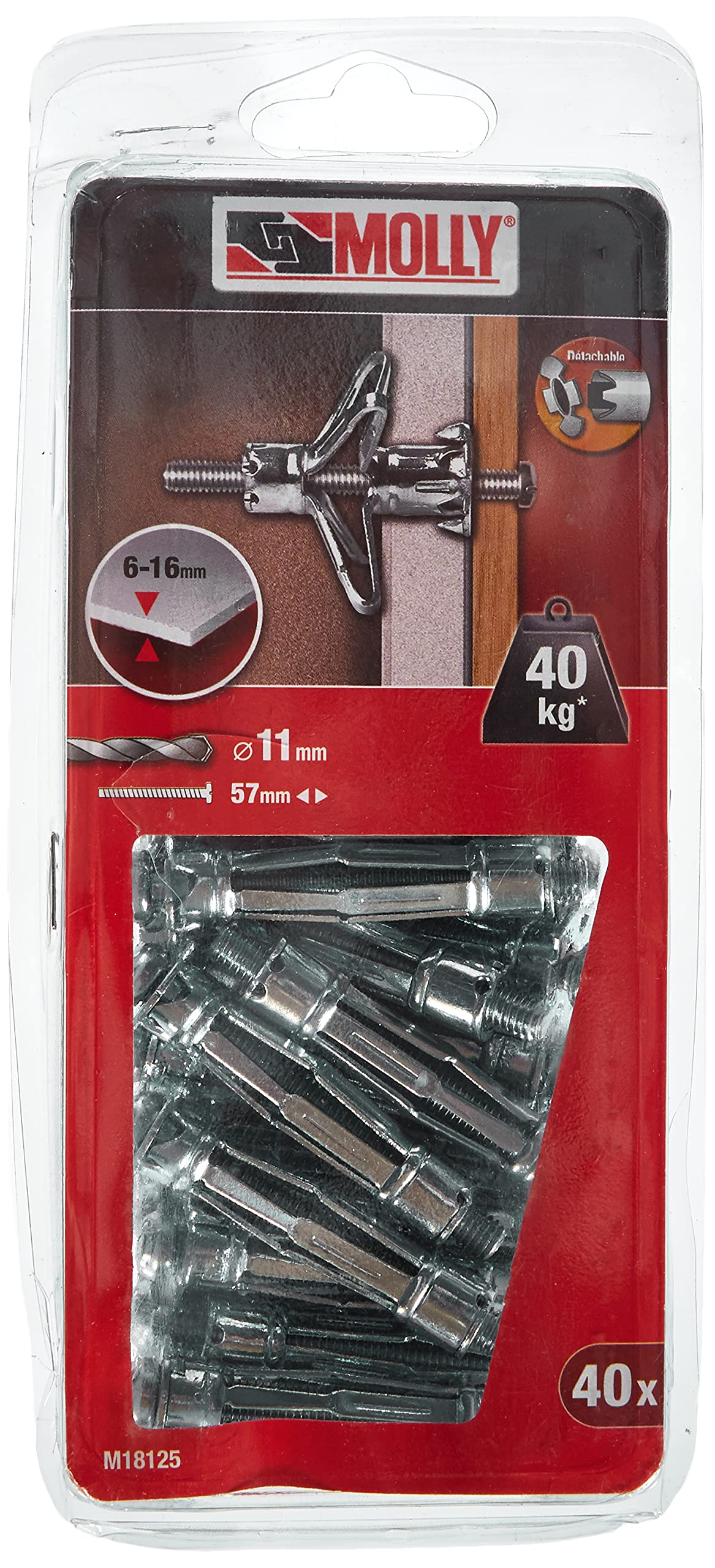 Molly m18125-xj tasselli metallici a espansione con vite M6 Ø 6 x 50 mm, Grigio, Set di 40 pezzi - 4