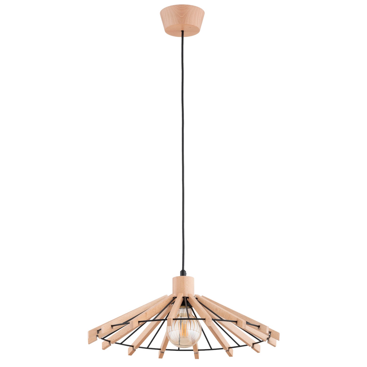 Lampa wisząca Natka jasne drewno-czarna 1xE27x15W wym: 80 x 44 x 44 cm metal Alfa