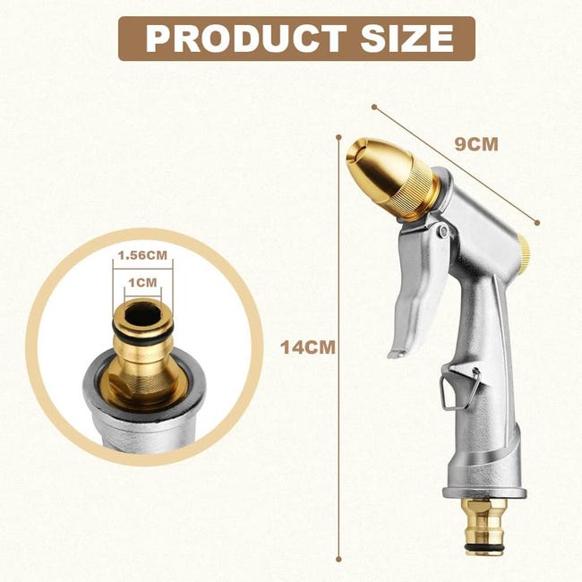 Pistolet D’Arrosage Métal Haute Pression 4 Modes – Lance Tuyau Robuste Multiusage