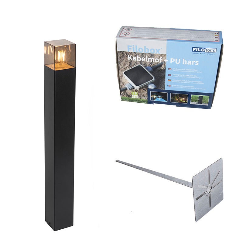 Stojąca lampa zewnętrzna czarna 70 cm IP44 z przydymionym szkłem - Dania