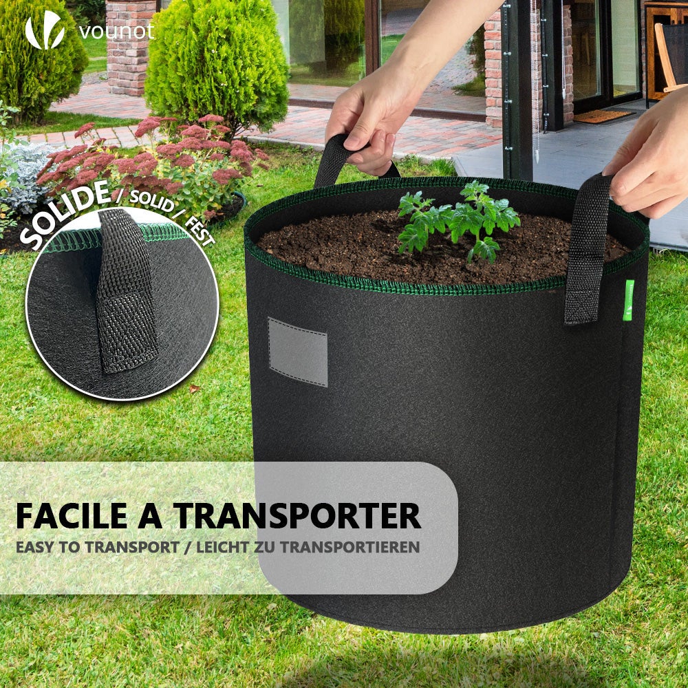 Lot de 5 sacs de plantation non tisse 65L avec poignee Noir VOUNOT® - 7