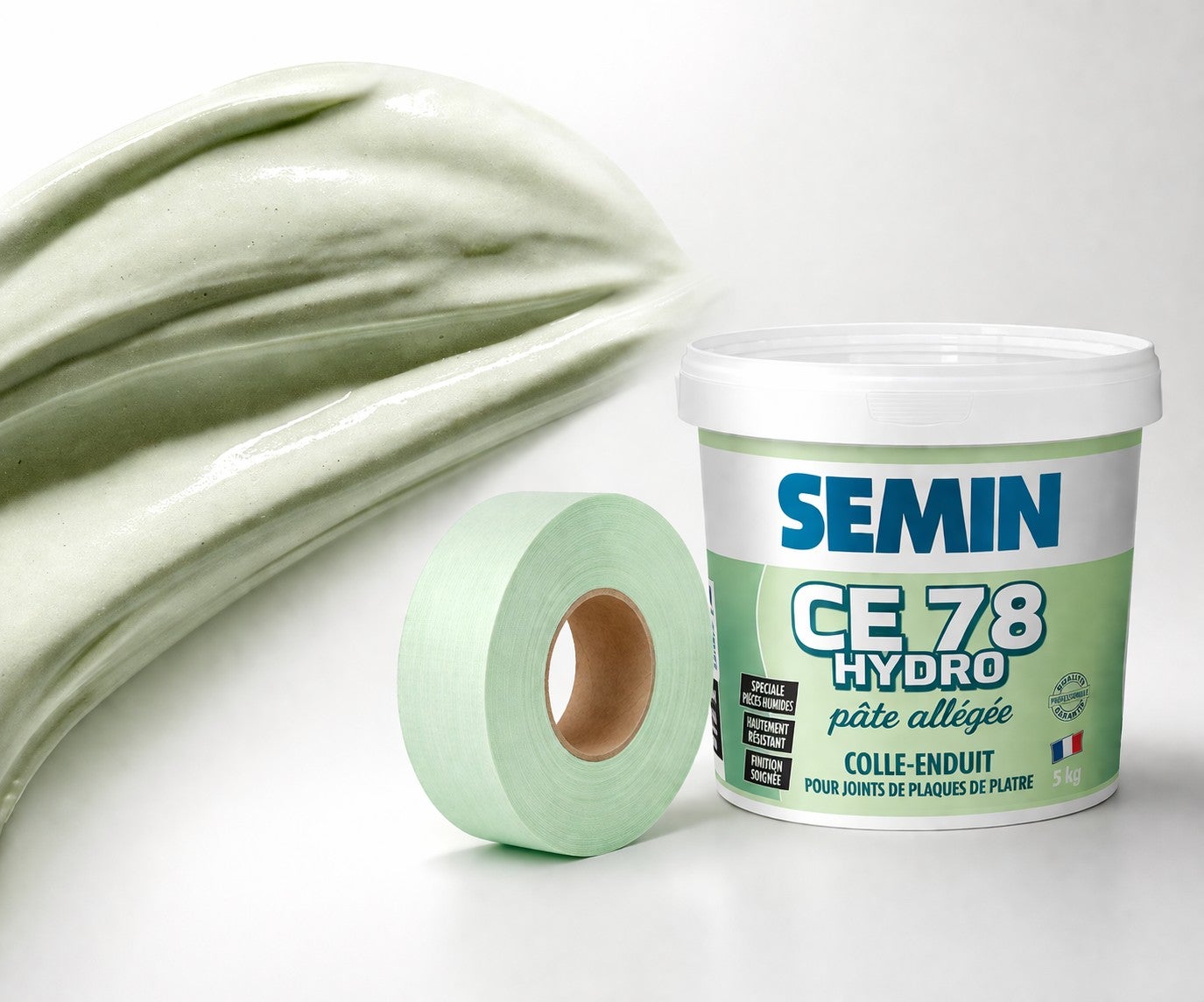 SEMIN Pack Hydro plaques de plâtre - Enduit CE 78 Hydro Pot de 5kg + Bande à Joint Hydro 30 m - Spécial pièces Humides - 10 m² - 4