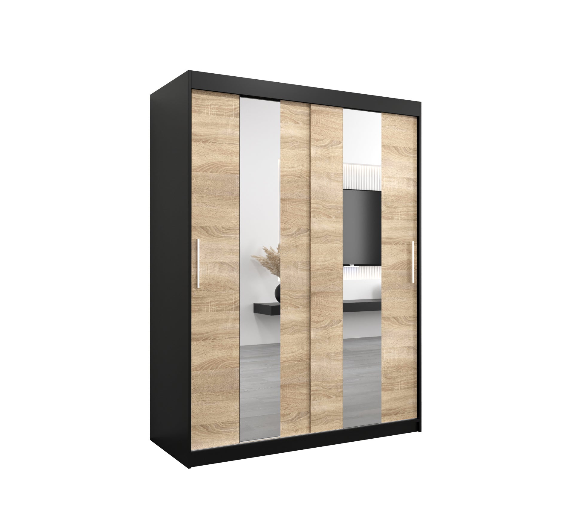 Szafa przesuwna garderoba POLE 150 x 62 x 200 cm Czarny + Sonoma - Abiks Meble