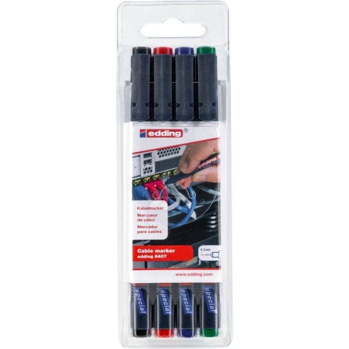 Markery do kabli Edding 4 kolory zestaw cienka końcówka 0,3 mm