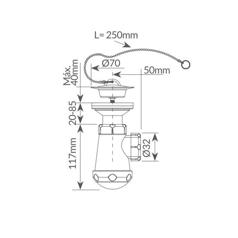 GSC 404035002 | Sifón botella corto extensible salida Ø40mm reductora Ø32mm válvula lavabo - bidet - 2