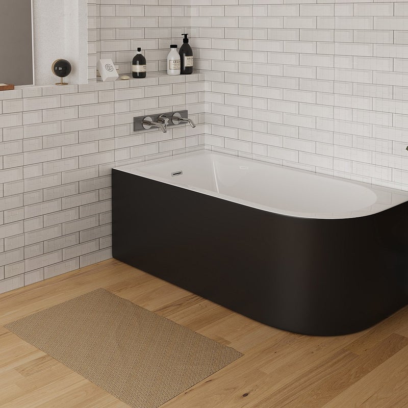 Wanna narożna - 201 l - 150 x 75 x 58 cm - Czarny z połyskiem - Lewostronna - ANIKA