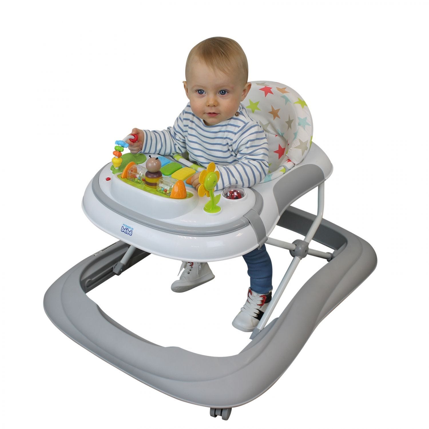 Trotteur bébé évolutif musical pliable réglable en hauteur Gris