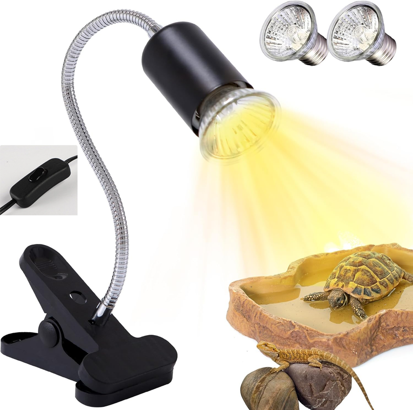Lampa grzewcza Turtle, z 2 żarówkami halogenowymi UVA-UVB 50 W, dla gadów i płazów, czarna