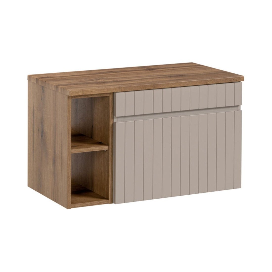 Conjunto de baño icon: mueble bajo lavabo 60cm cachemire con nichos visibles + encimera para lavabo aspecto madera