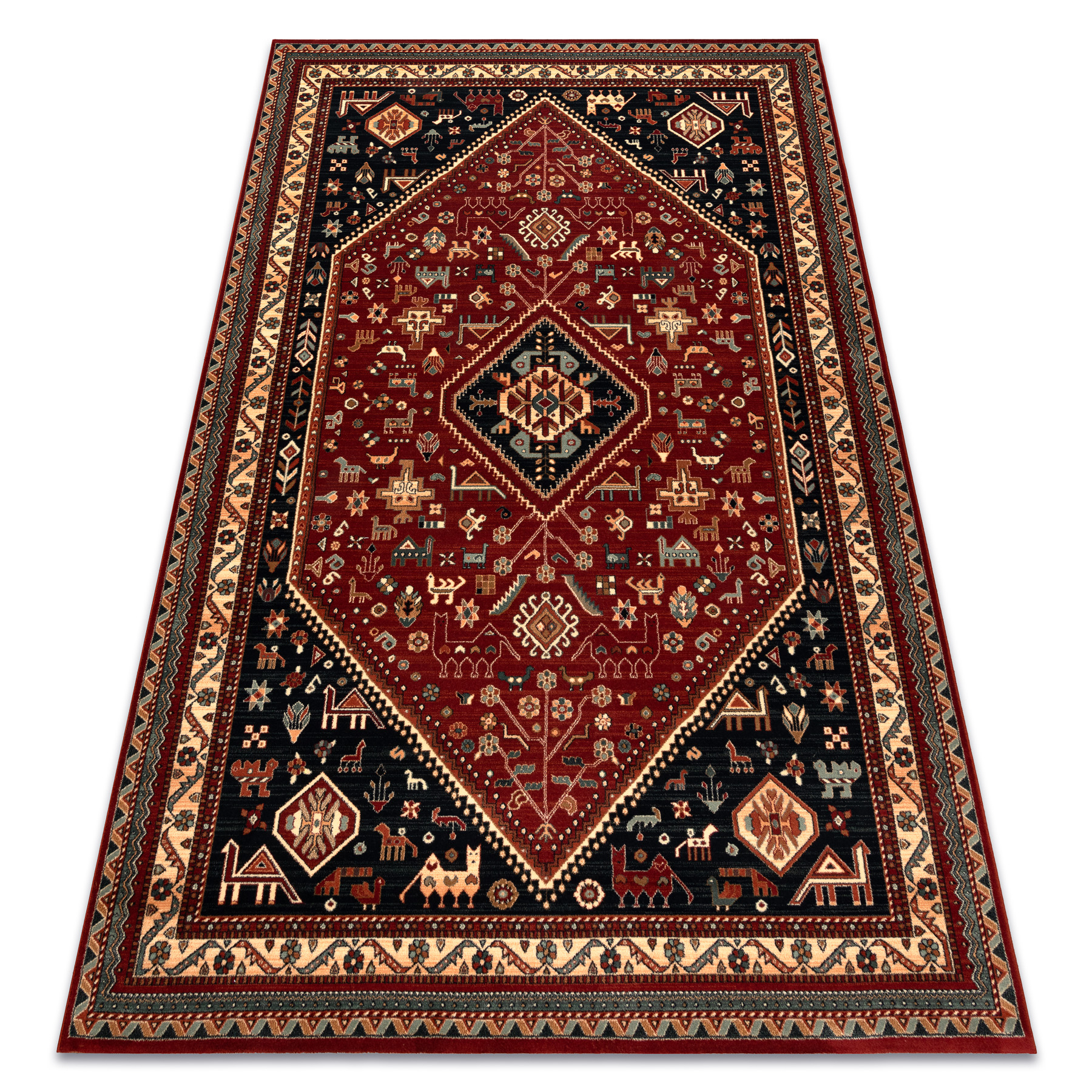Alfombra de lana kashqai 4364 301 oriental, marco burdeos / negro 200x300 cm