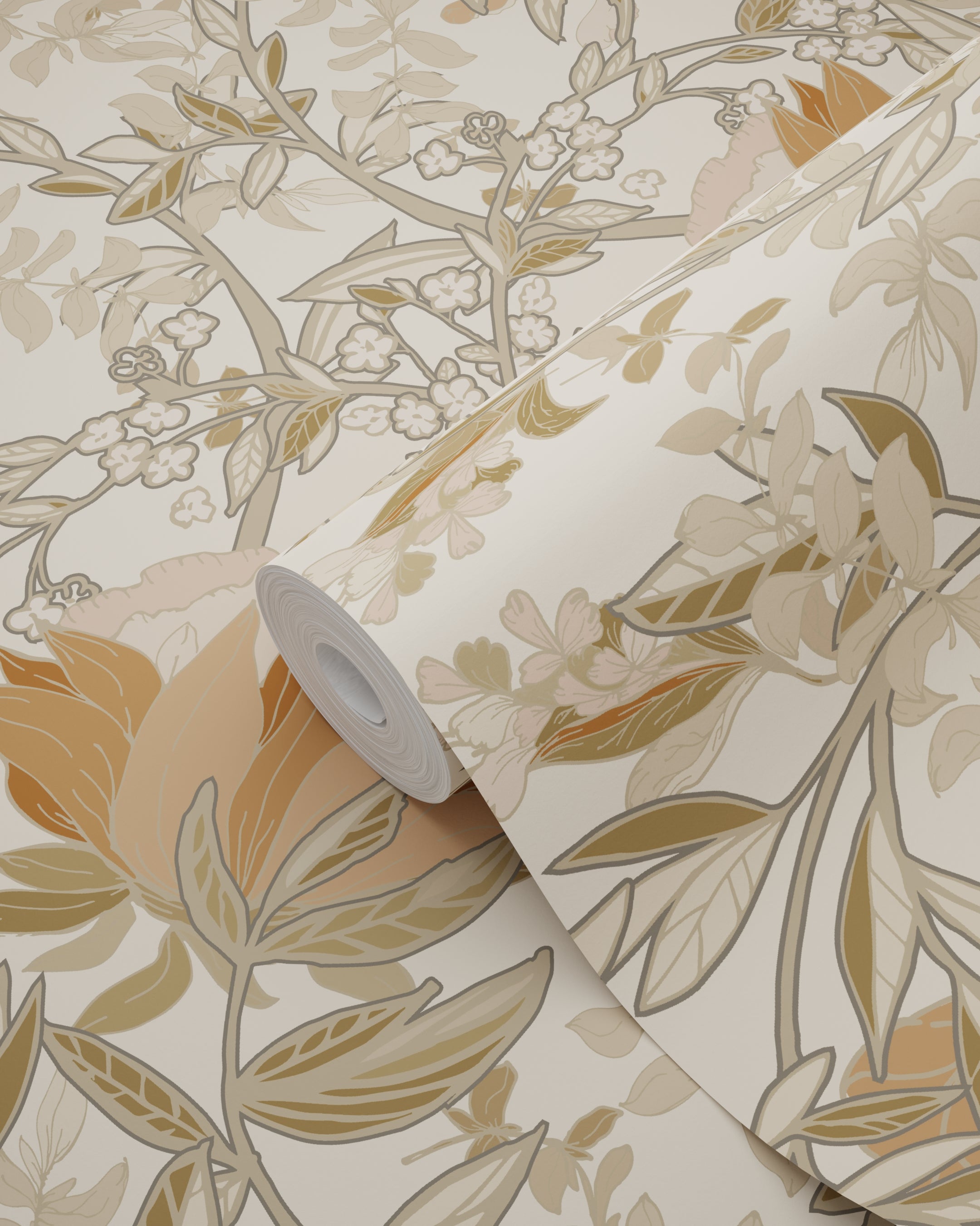 Papier peint fleurs vintage de style art nouveau beige clair et vieux rose - 53 cm x 10.05 m - ESTAhome - 9