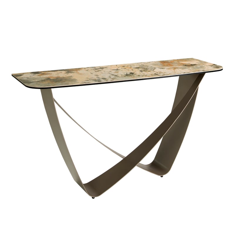 Prostokątny stolik konsolowy z porcelanowego marmuru i metalicznej stali w kolorze taupe 150 x 50 x 80 cm