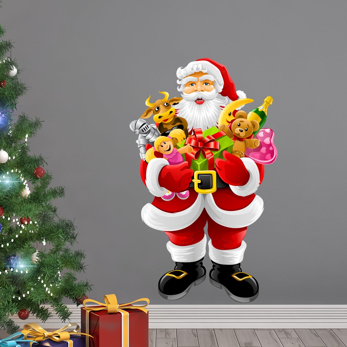 Sticker Noël le Père Noël apporte les cadeaux - Autocollants stickers adhésifs noël - décoration fêtes - 60x35cm - 3