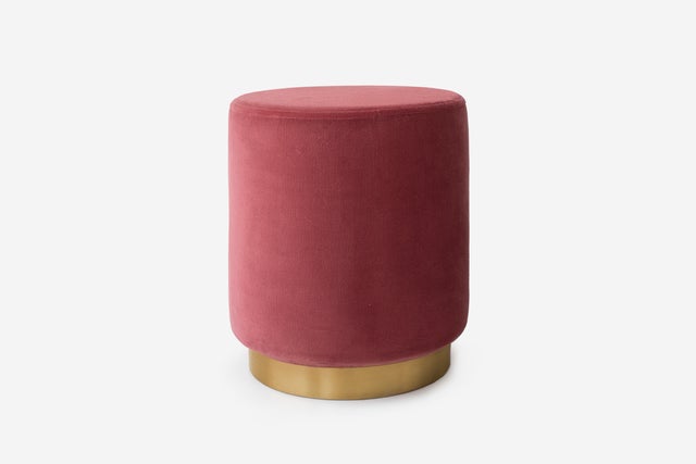 Pufe veludo grená com base dourada | Assento elegante e confortável para sala, quarto Ø31x38 cm