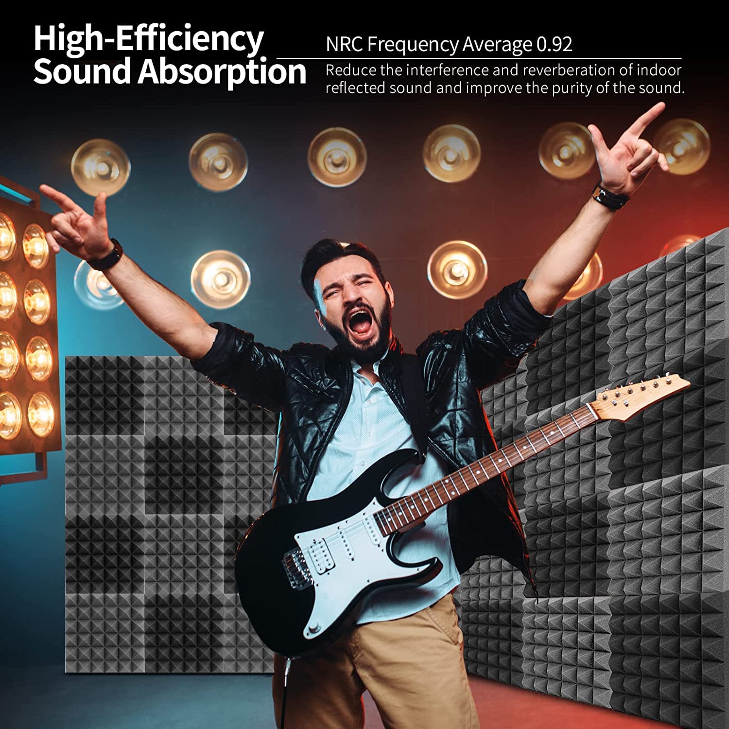 12 cuscinetti in schiuma acustica ad alta densità, pannelli acustici piramidali autoadesivi 30×30×5 cm, adatti per studi di registrazione, grigio - 6