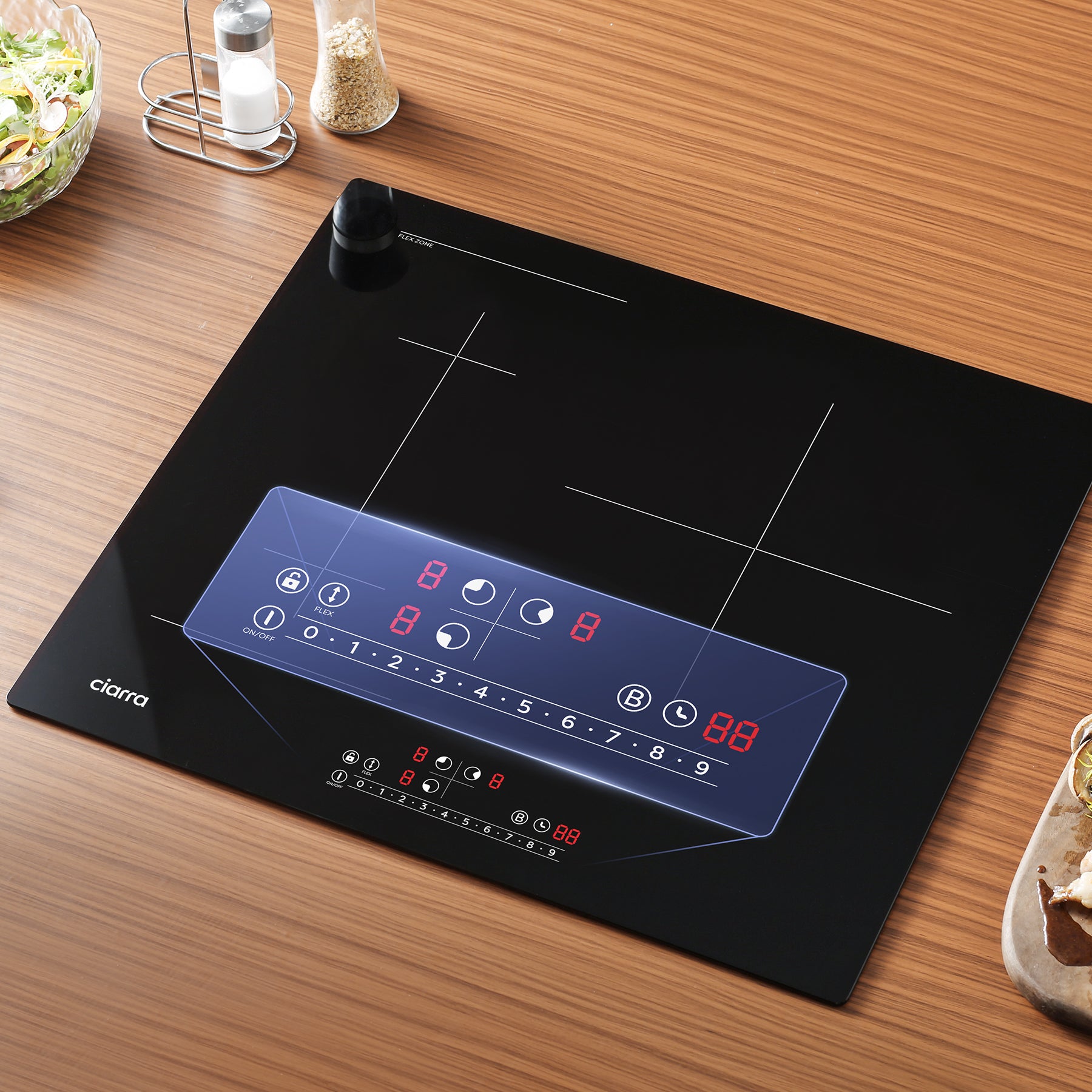 CIARRA 6500W Placa de inducción 3 fuegos Función Boost y Zona Flex 59cm CD3BFBIH - 5