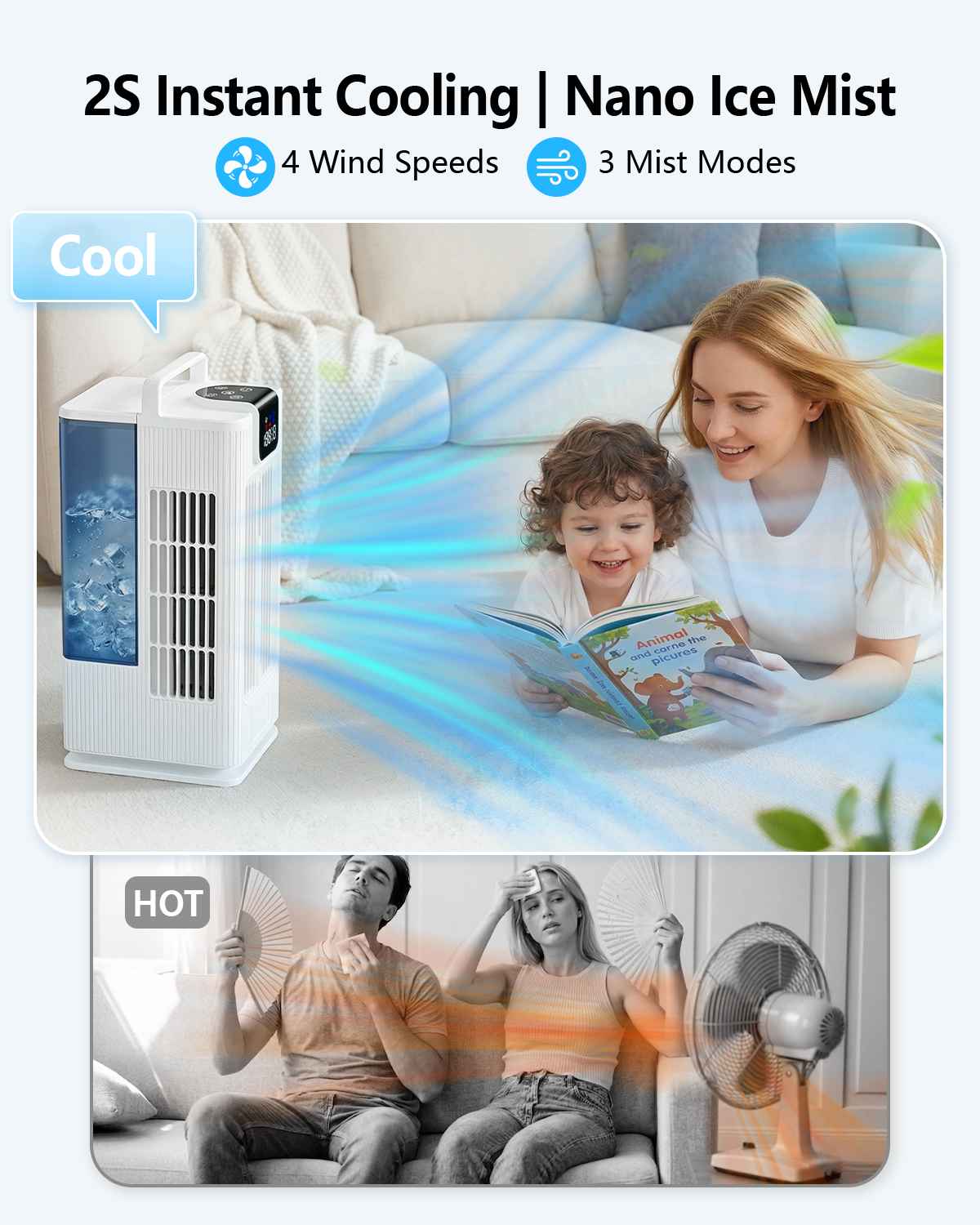 Ventilateur Rafraîchisseur d’Air Portable F10, Refroidissement par Eau, Silencieux, 4 Vitesses, Faible Consommation, Plug, pour Maison et Bureau - 4