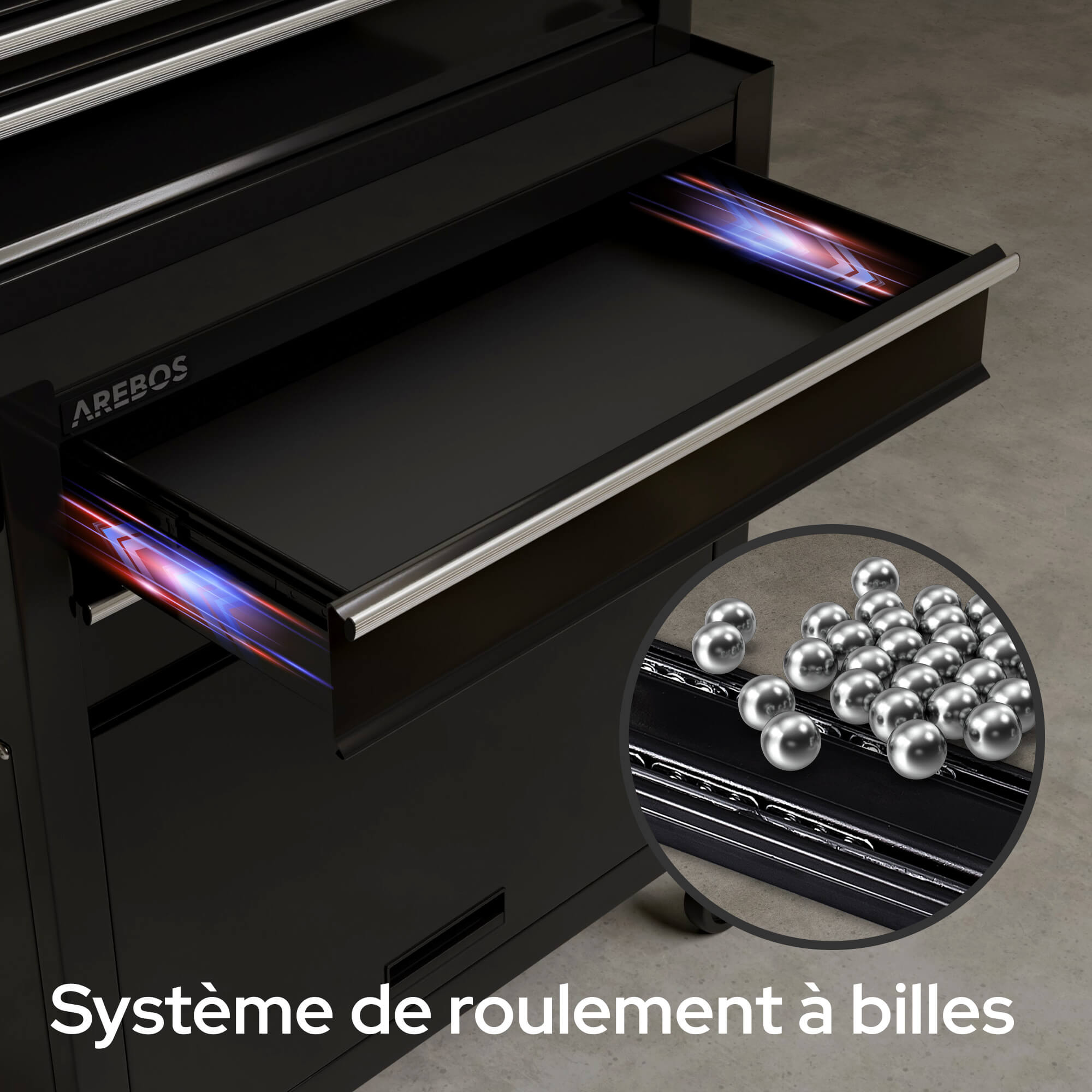 Servante d'atelier à 9 tiroirs Chariot Caisse à Outils Amovible Noir 71x 67 x 37 - 3