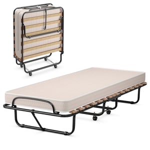 Lit Pliant 190 x 80 cm avec Memoire de Forme, Lit d’Appoint avec Cadre en Acier et 4 roulettes Universelles, Lit Pliable Fabriqué en Italie