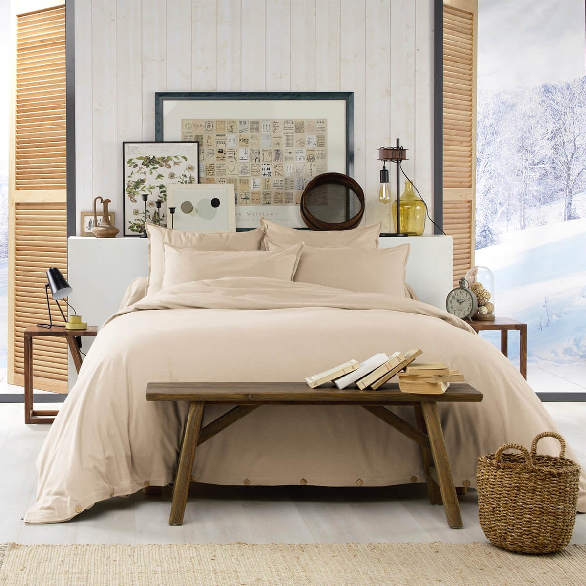 HEDDA - Housse de Couette 200x200cm Flanelle de Coton Coloris Sable - 2
