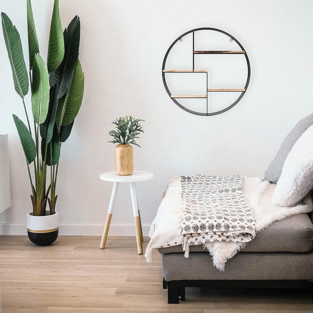 Etagère murale en métal noir - 4 planches en bois - Ronde - 50x11 cm - 5