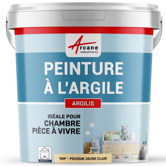 PEINTURE ARGILE naturelle et saine - ARGILIS Poussin Jaune Clair - 15 m² (2.5 kg en 1 couche) - ARCANE INDUSTRIES