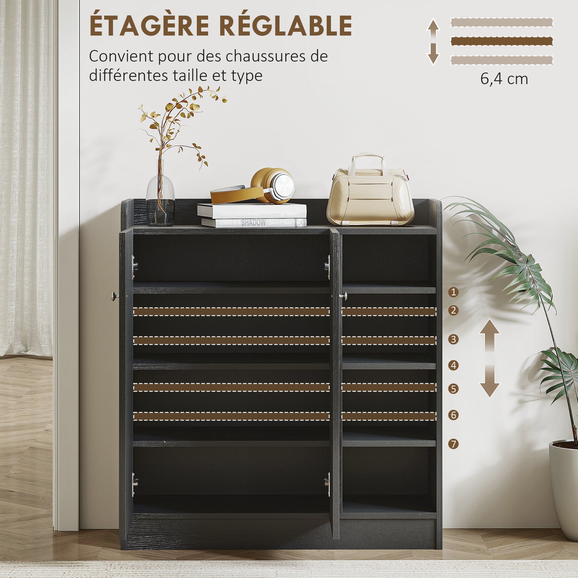 Meuble à chaussures pour Entrée en Bois Noir Design 12 paires maximum - 5