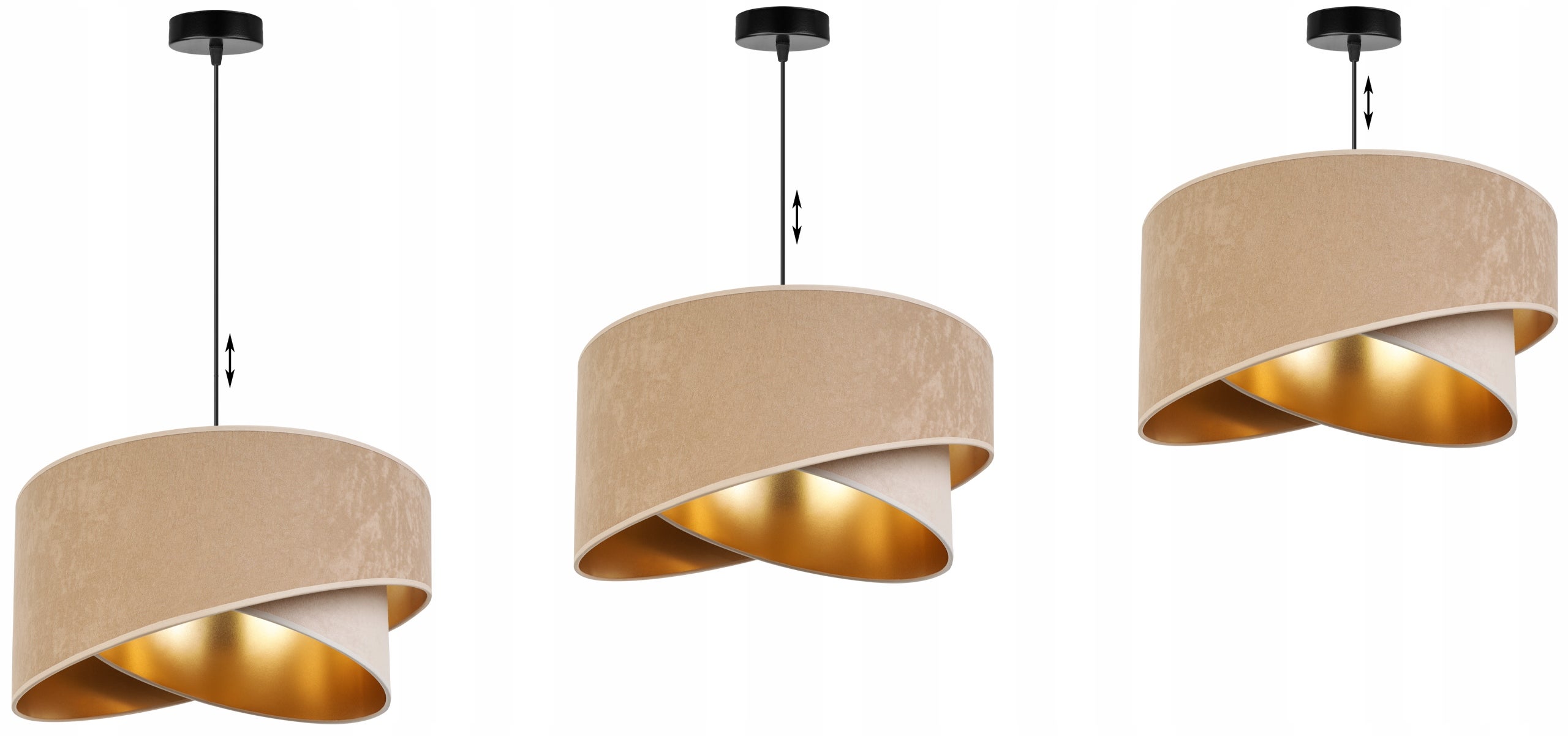 Lampa sufitowa wisząca elegance welur 1xE27 klosz niesymetryczny złoto/beżowy Light Home LH - 4