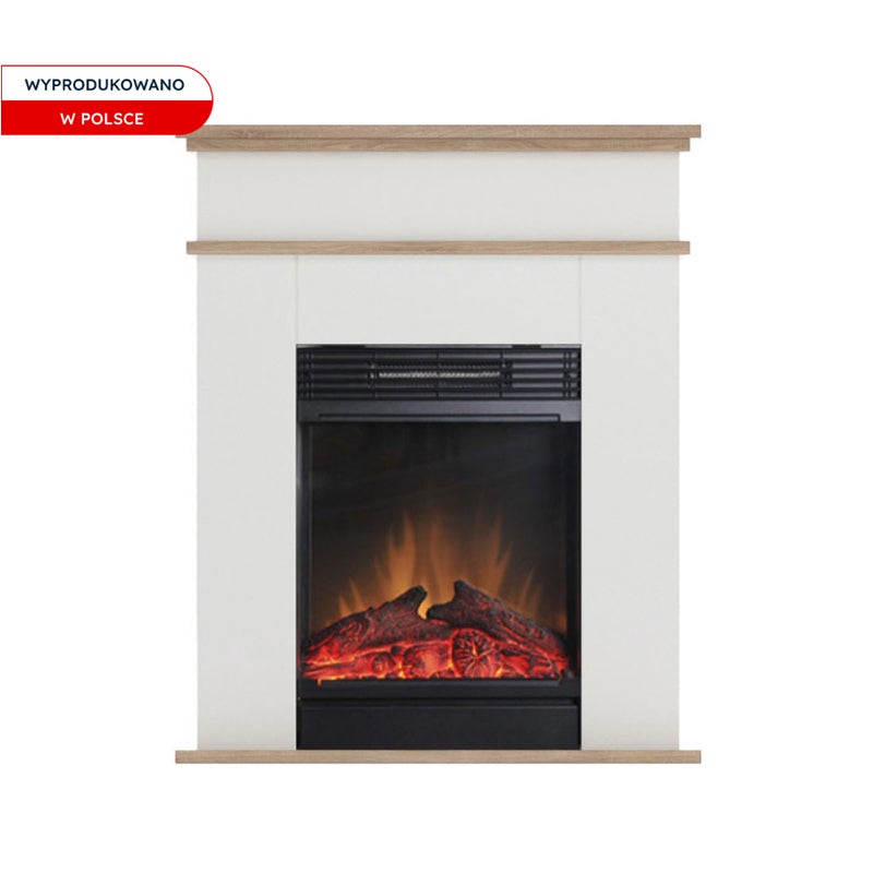 Kominek elektryczny ścienny 1400W LED z funkcją grzania biały mat jasny dąb Warmtec Fori