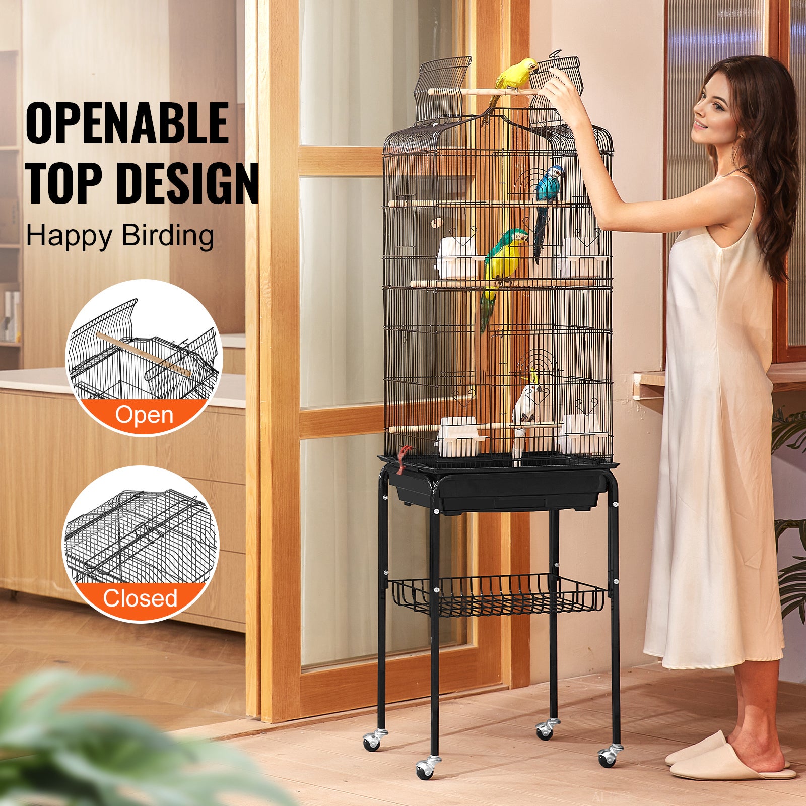 Gabbia per uccelli grande da 157 cm con parte superiore aperta e supporto girevole,SucceBuy ideale per pappagalli e parrocchetti - 4