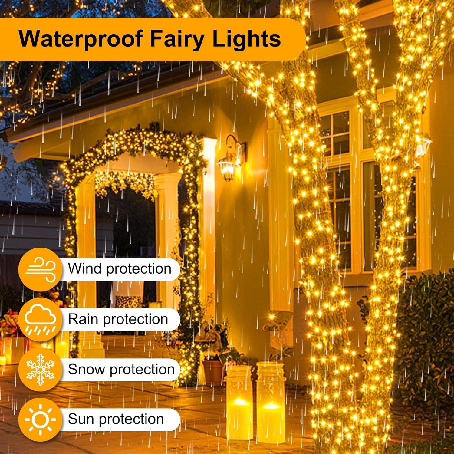 Guirlande Lumineuse Noël Étanche - Extension 10m, 80 Lumières Blanc Chaud - Alimentation Piles et USB - Pour Décoration Jardin Extérieur - 2
