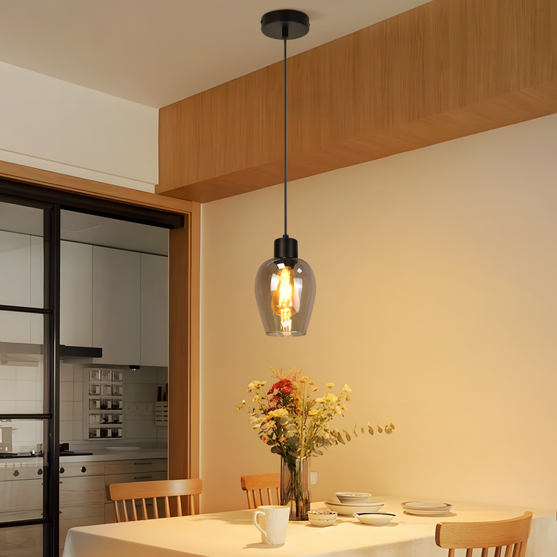 Lampa wisząca Nettlife Black Dining Table - Vintage Smoked Glass Single Flame E27