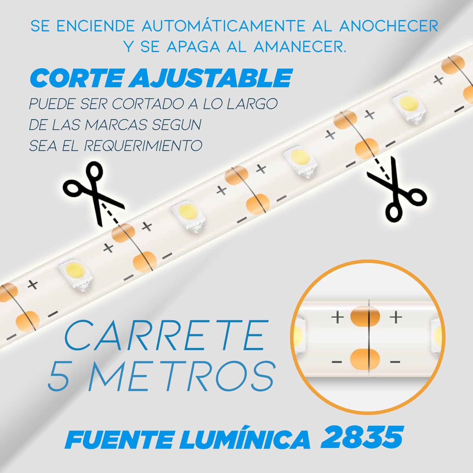 IluminaShop Kit Tira LED Solar 20W 3.7V 300LED SMD2835 IP68 RGB con Mando PIR (5 metros) Blanco RGB - 3