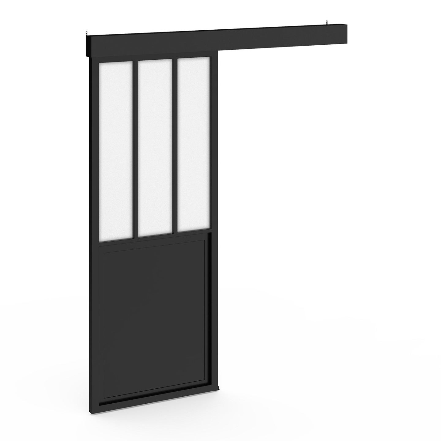 Kit porte coulissante verrière verre trempé givré 83 cm en métal + MDF avec rail et fixations - 2