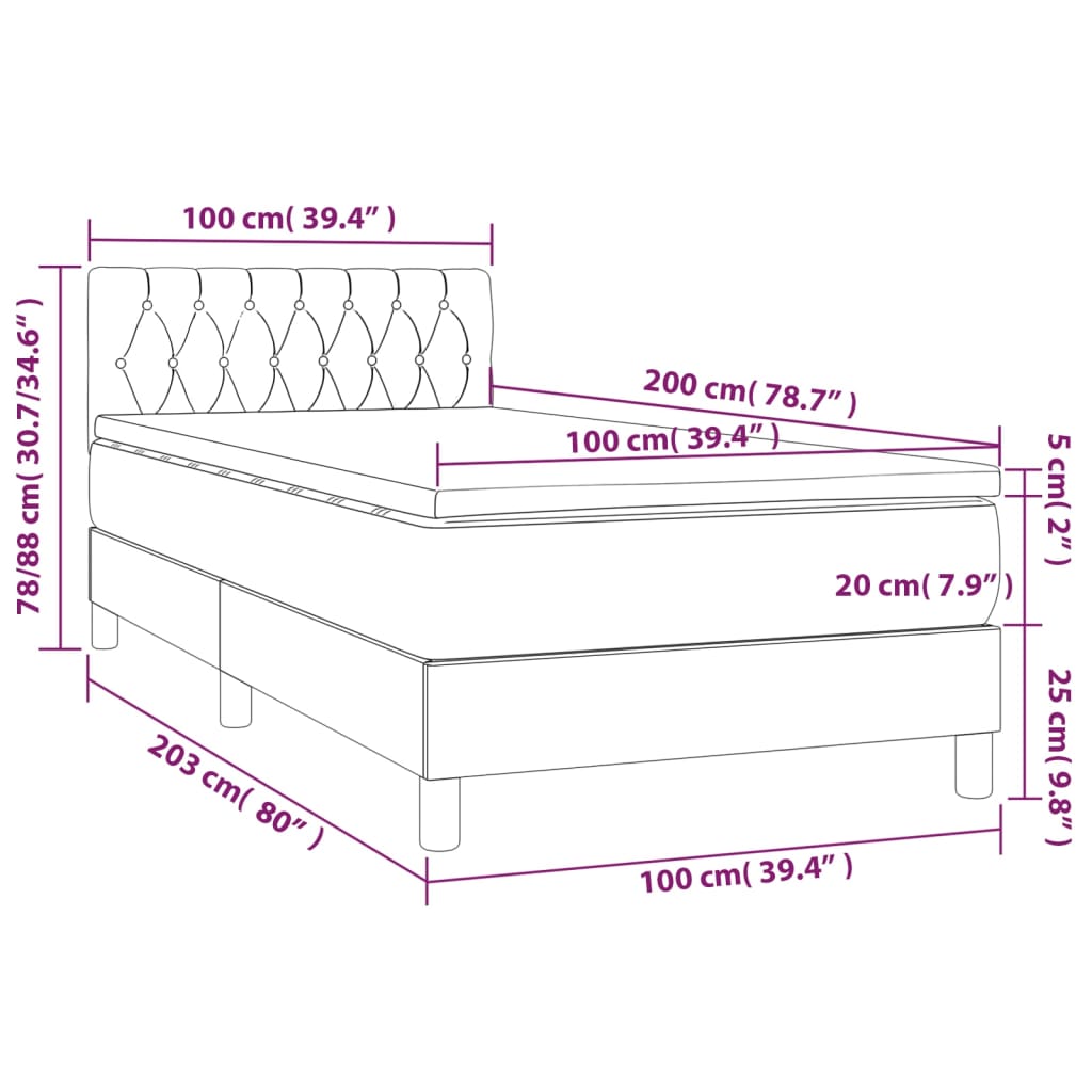 Lit à sommier tapissier avec matelas Bleu foncé 100x200 cm - 7