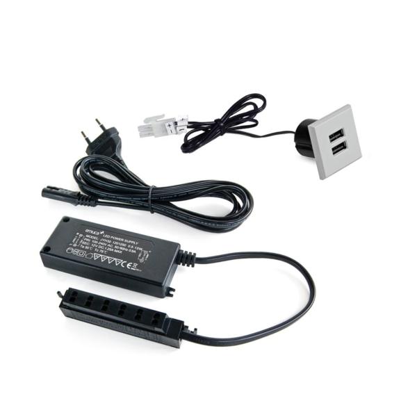 Connecteur carré Plugy, à encastrer au meuble, 2 ports USB, 37 mm, Plastique, gris- - 3