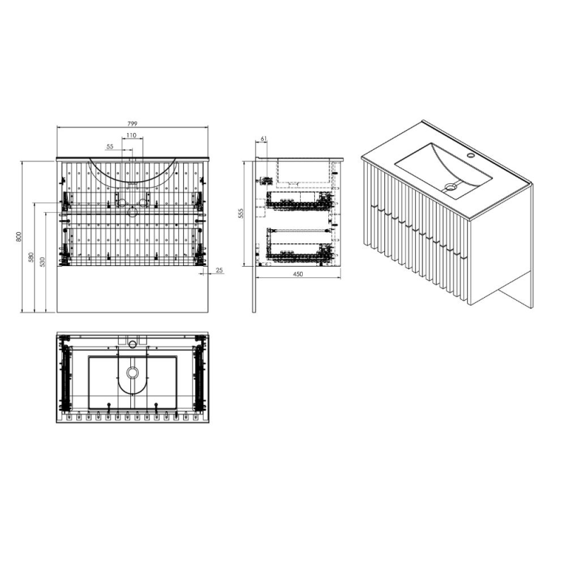 Meuble de salle de bain 80 x 56 x 46 cm chêne mat avec lavabo SAT Delano suspendu (DELANO80ZDUM) - 5