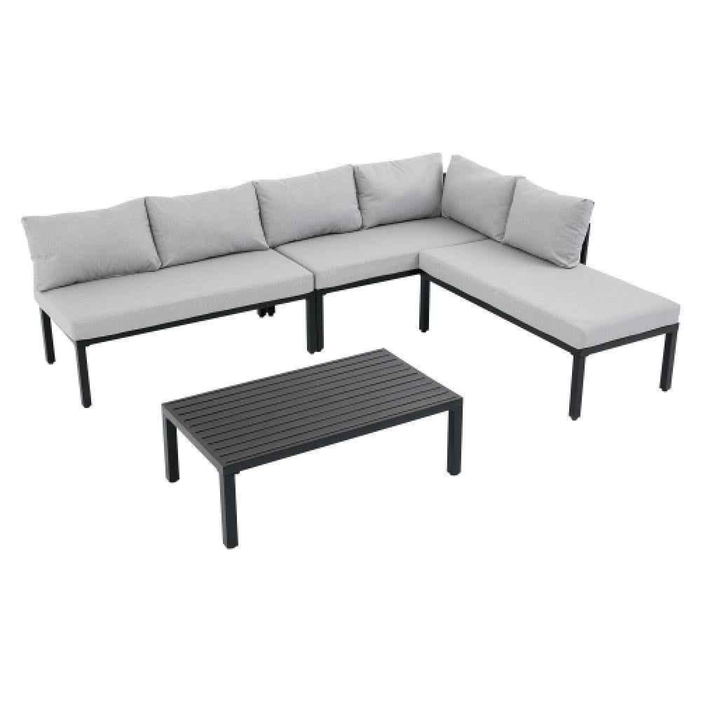 Garten-Essgruppe 6 places modulable avec cadre en acier galvanisé et table intégrée pour jardin gris - 6