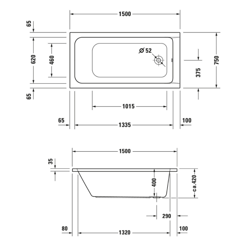 Bañera recta 150 X 75 DURAVIT D-Code - 4