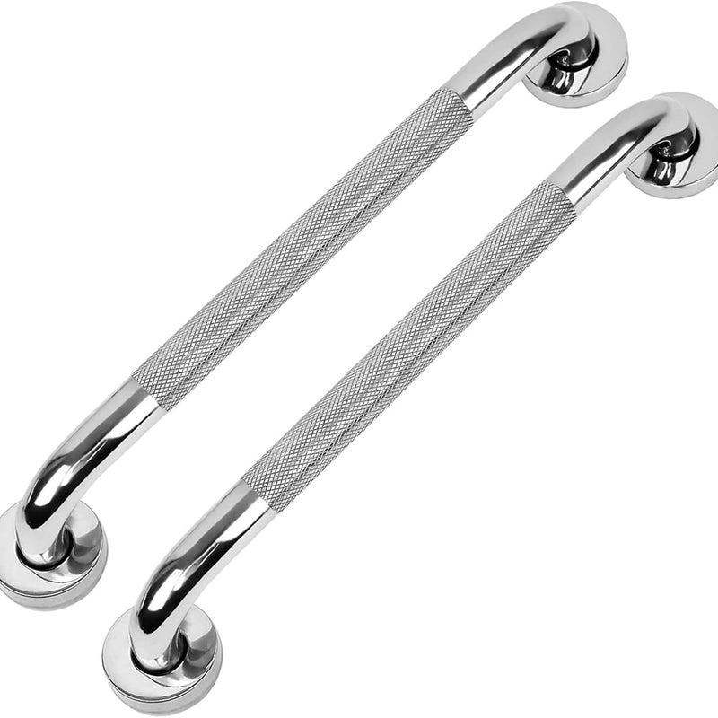 Uchwyt łazienkowy antypoślizgowy z żebrowanymi uchwytami (zestaw 2 szt., 40 cm, srebrny)