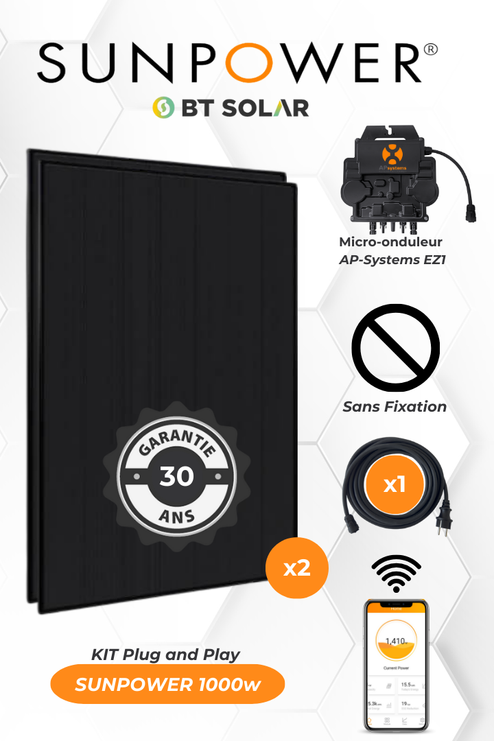 Plug And Play Solaranlage 1000 Watt Kit panneau solaire autoconsommation 1000 Wc SUNPOWER Bifacial Plug and