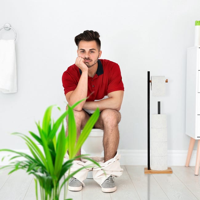 Relaxdays Porte-rouleau de papier hygiénique en bambou et inox HxlxP Relaxdays Porte-rouleau de papier hygiénique en bambou et inox HxlxP