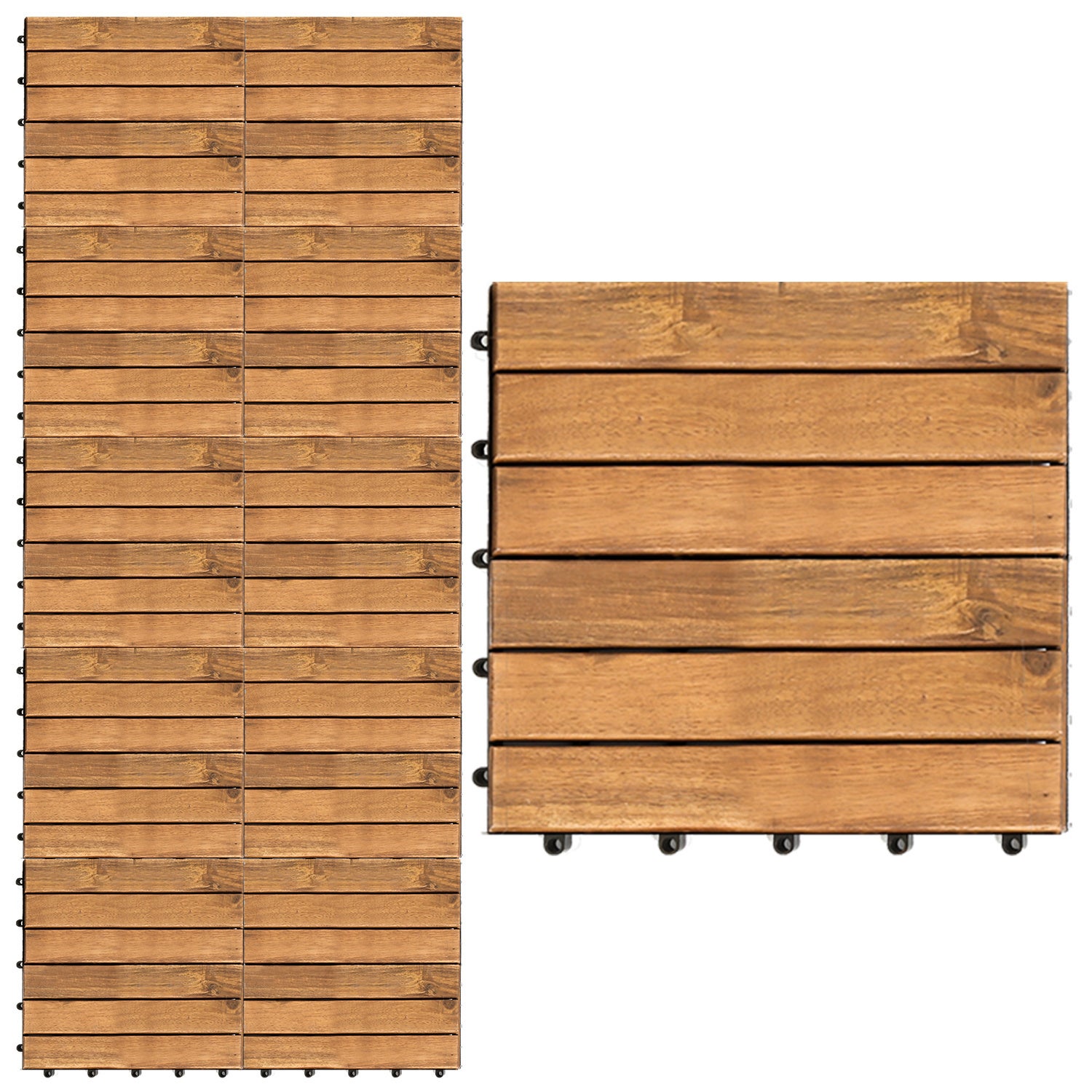 Płytki tarasowe 9 m² 99 sztuk, 30 x 30 cm, płytki drewniane 6 listew, płytki zatrzaskowe z drewna akacjowego
