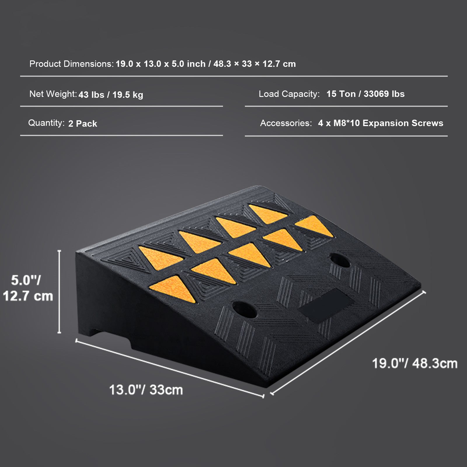 Lot 2 rampes trottoir en caoutchouc SucceBuy, hauteur 5 po, capacité charge 33 069 lb, rampes seuil pour allées, voitures, fauteuils roulants, vélos - 9