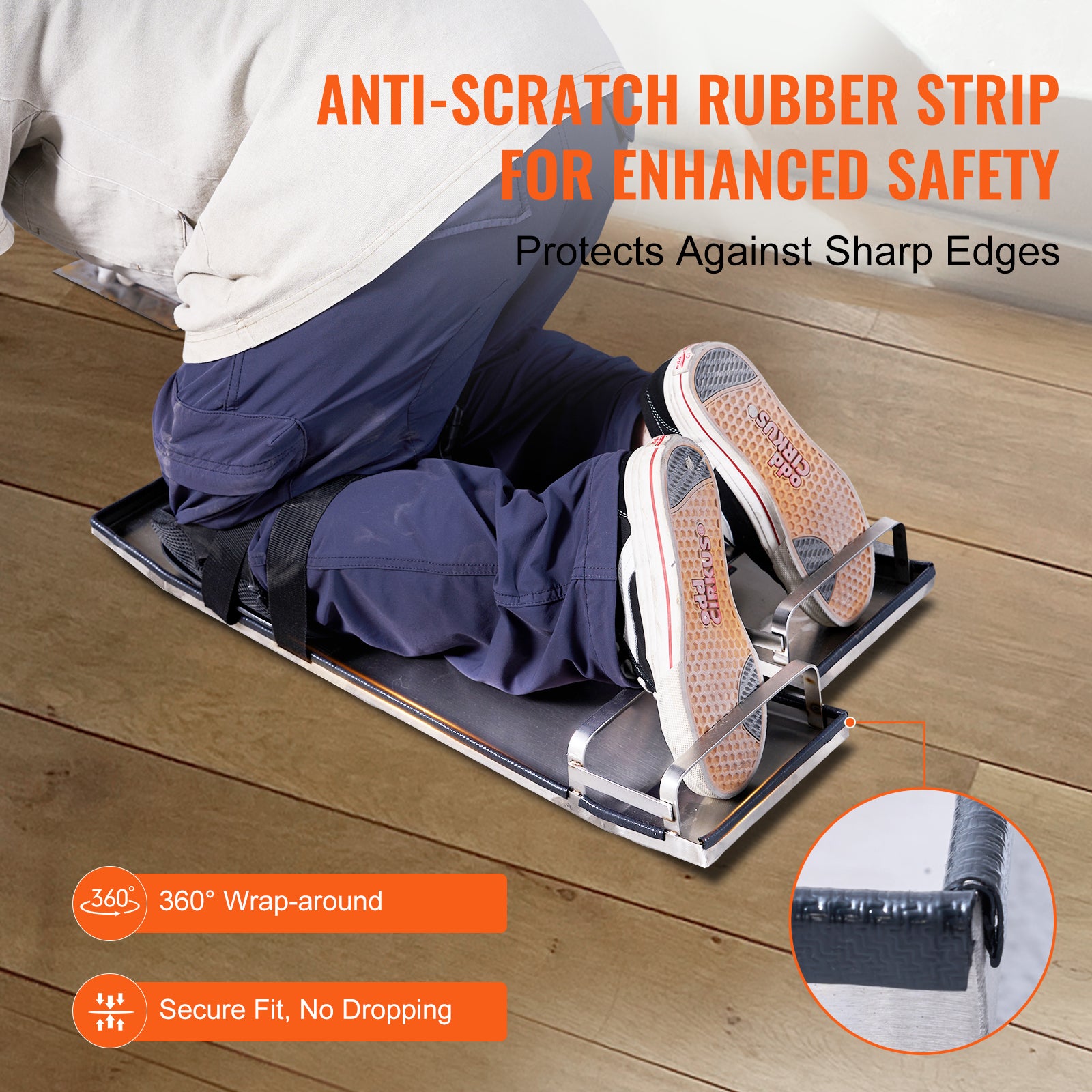 Planchers genou SucceBuy en inox pour béton 28'' x 8'', glissières pour travaux en béton, coussinets de genou avec sangles pour ciment et finition - 6