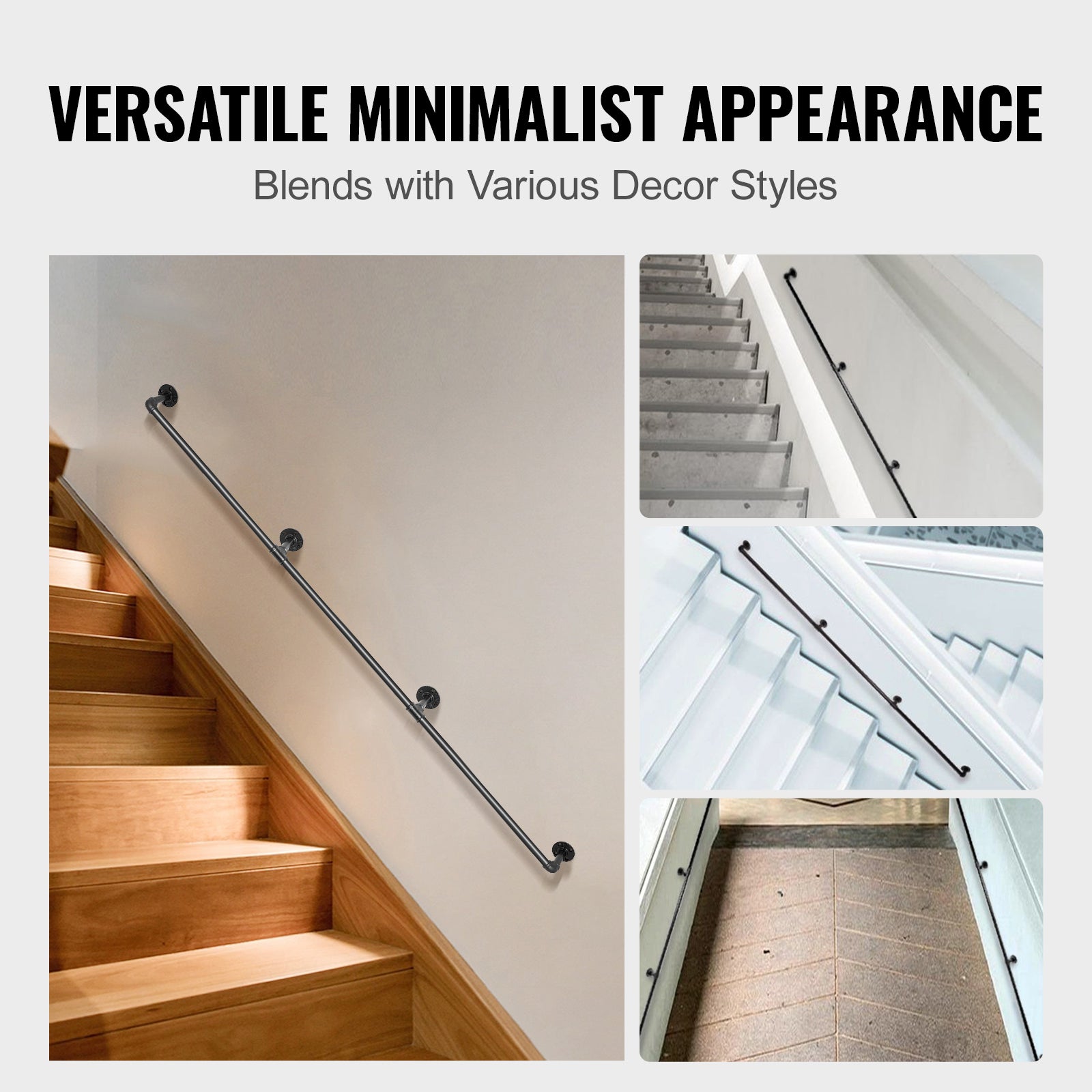 Main Courante Murale 3,3 m SucceBuy, Rampe d'Escalier en Acier Carbone Style Industriel, Robuste et Facile à Installer, Sécurité Intérieur & Extérieur - 3