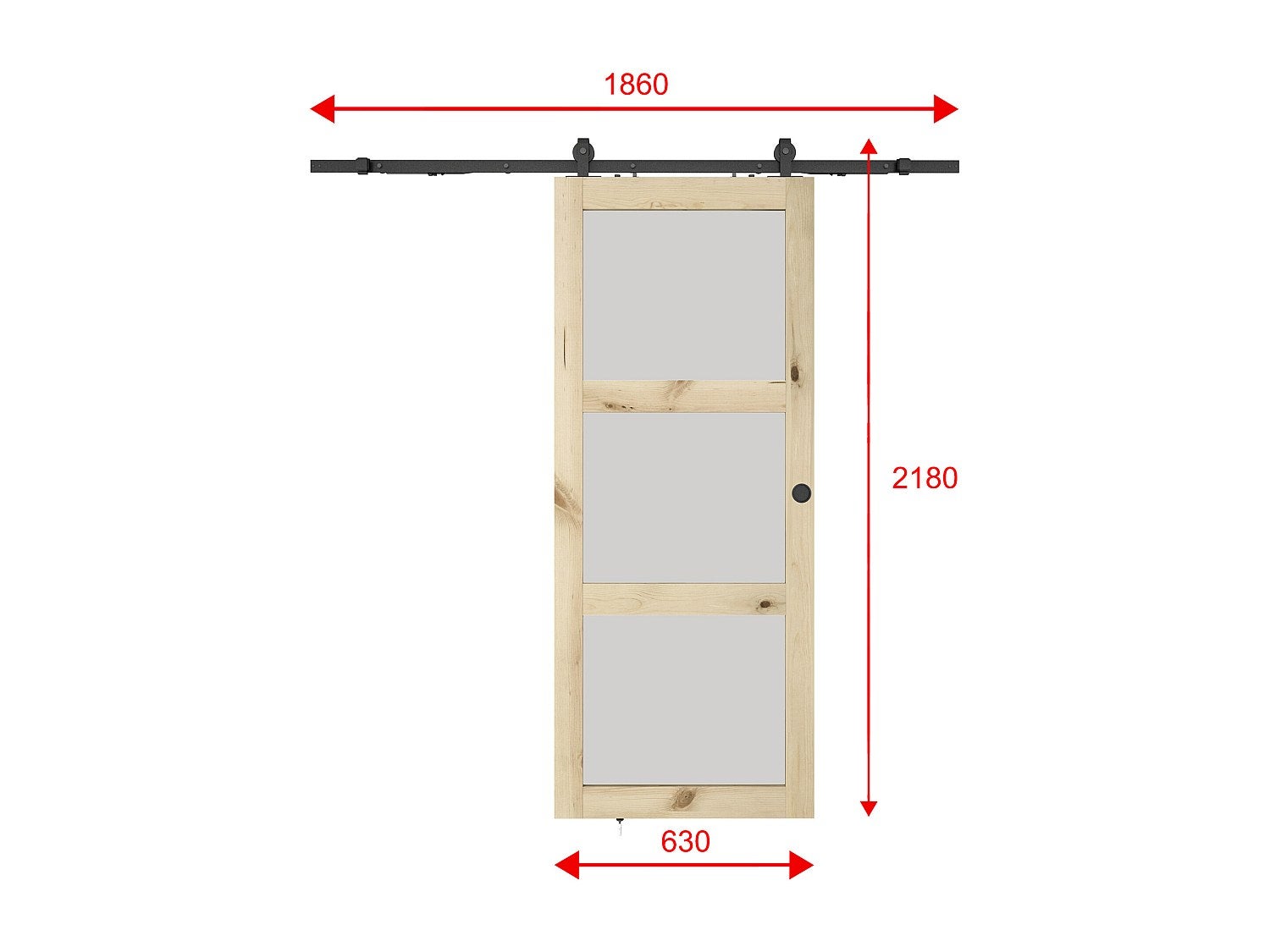 Porta scorrevole esterno muro e 3 finestre H205 x L63 cm MDF Naturale Vetro temperato smerigliato - ACOSTA II - 4