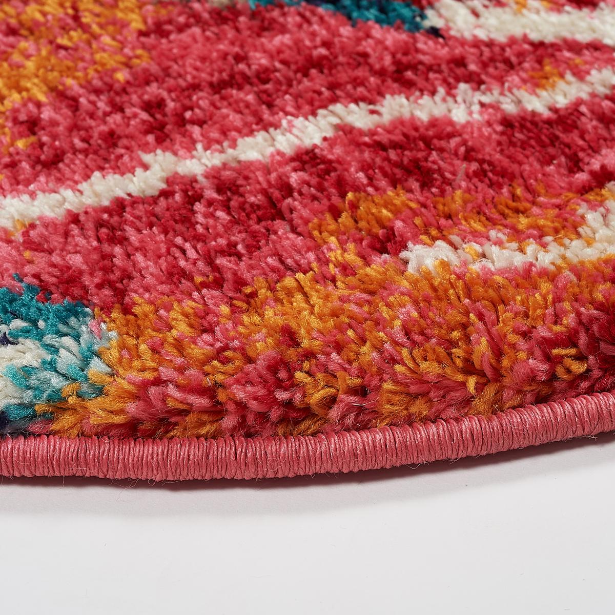 Tapis berbère rond Ø160cm tissé motifs tribaux LYN5 OURIKA B bleu et jaune - 3