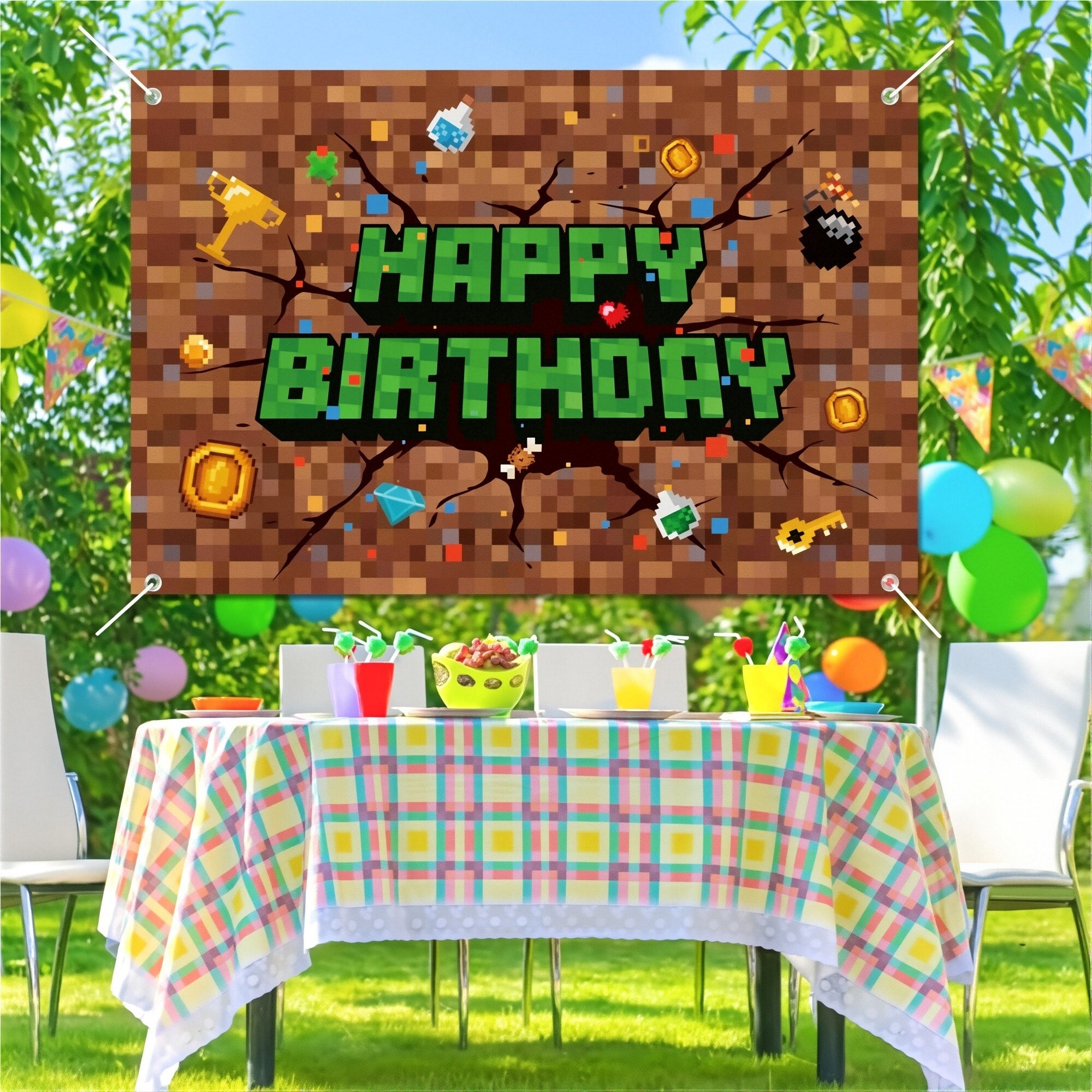 82pcs Vaisselle de Fête, Decoration d'Anniversaire Kit Minecraft, pour Décorations de Fête Anniversaire Enfants Party Fournitures - Maison